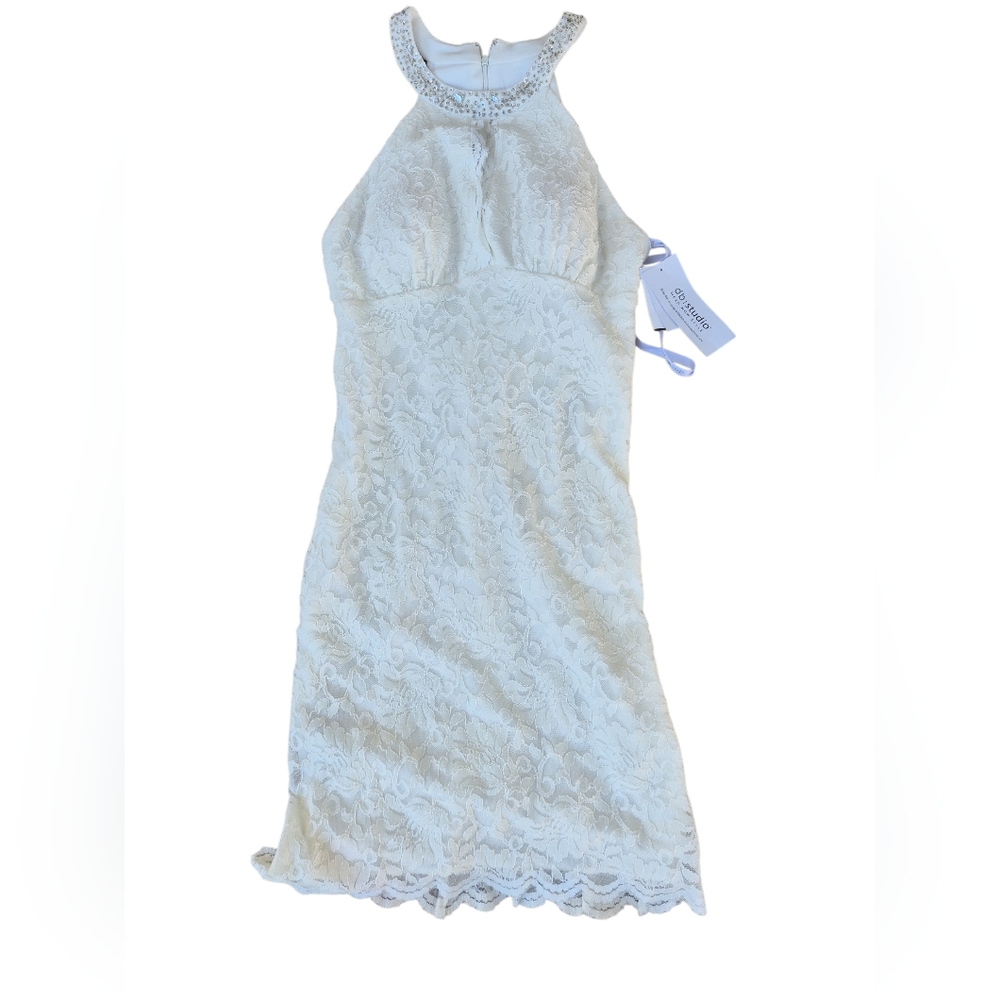 DB Studio Cream Lace Halter Slip Dress